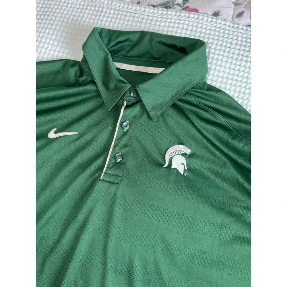 Nike Polo Shirt Mens XL Green Michigan State Spartans Elite Nike FIT S/S